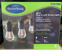 Harbor Breeze 48ft Plug-in Black Outdoor String LED Edison Lights Backya... - £27.79 GBP