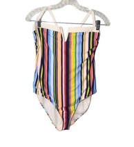 Catalina Swimwear Striped One Piece Bathing Suit Size L 12-14 Cross Back Multi - £13.50 GBP