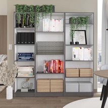 Dupree 3-Pc 67&quot; Wide Bookcase Set | 14 Shelves, Gray-White Living Room - $8,708.99 MXN