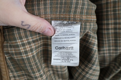 Vtg Carhartt Mens 2XLT Faded Flannel Lined Canvas Button Shirt Jacket Jac Shirt Item image 15