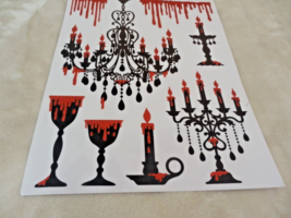 New Gothic Halloween Window Clings Candelabra Dripping Blood Candles Chandelier - £10.30 GBP