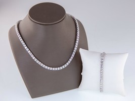 26.00ct t.w. CZ Tennis Necklace &amp; Bracelet Set In Rhodium Plated Sterling Silver - £233.30 GBP