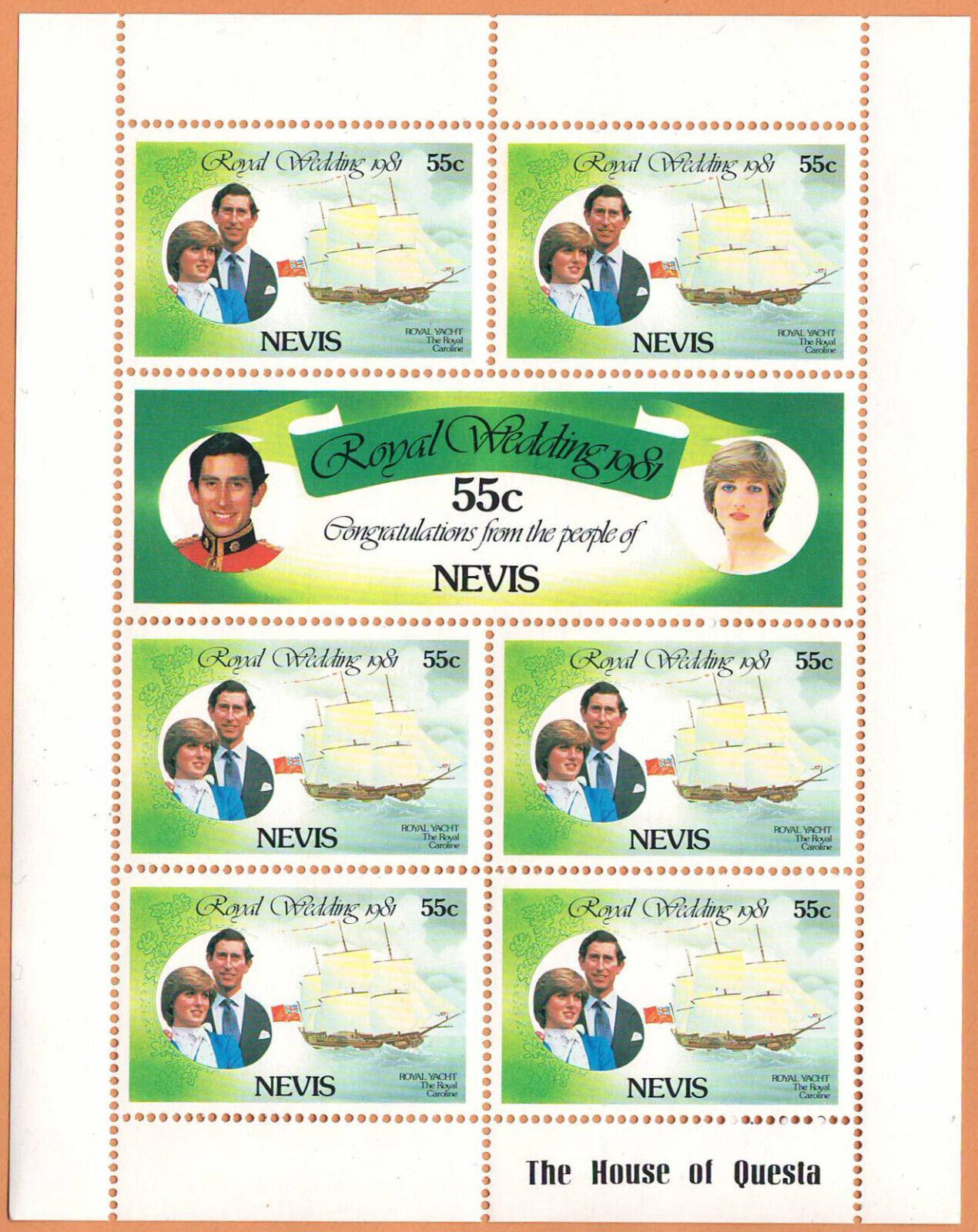 Primary image for NEVIS 1981 . CLEARANCE. Full Sheet of 7 Postage MNH Stamps " Princess Diana "