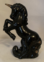 Vintage Black Unicorn Figurine Gold Horn &amp; Tail Rearing Up 7.75” tall x ... - $24.95