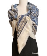 Cotton Wrap Paisley Blue White Frayed Edge 47”X 47” Shawl Scarf - $17.19