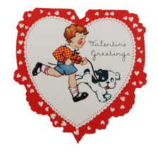 1930&#39;s Valentines Day card boy with his dog &quot;Valentine Greetings&quot; - $7.99