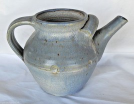 Blue Studio Pottery Watering Jug Primitive Teapot No Lid Marked R 2 Handles - $29.95