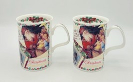 Vtg Roy Kirkham Christmas Time Santa Claus English Bone China Mugs - Set Of 2  - £15.48 GBP