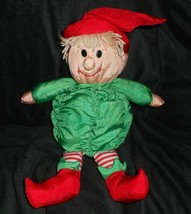 16&quot; Vintage Nylon Christmas Elf Boy Green &amp; Red Outfit Stuffed Animal Plush Toy - £26.66 GBP