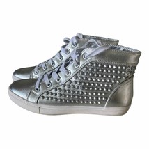 Steve Madden Levels Silver Studded Spike High Top Lace Up Sneakers Size 7.5B - £55.06 GBP