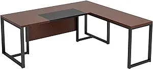 70 Inches Large L Shaped Corner Executive Computer Desk With Walnut And ... - $667.99