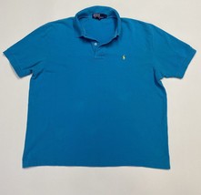 Vtg 90s Ralph Lauren Polo Shirt Blue Yellow Pony Short Sleeve Mens L USA... - $9.80