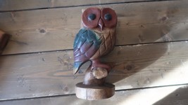 Vintage Wood Hand Carved Owl 9.25 x 4.75 inches Home Decor - £52.74 GBP