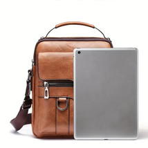 Unisex Light Brown Vintage Faux Leather Crossbody Business Bag Small(S) - £31.14 GBP