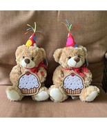 2 Happy Birthday Teddy Bears Plush Stuffed W/ Cupcake Pocket NO sound Ch... - $18.79