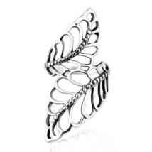 Statement Natural Leaves Wide Wrap Sterling Silver Ring-9 - £16.18 GBP