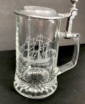 Glass Beer Stein Salem Ship Grand Turk 1786 ALWE W Germany Tankard Pewte... - $24.99