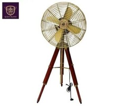 Electric Antique Pedestal Fan with wooden tripod Floor Fan Home Office Decor - £155.30 GBP