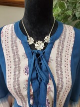 Est 1946 Womens Blue White Floral Rayon V Neck DrawstringTop Blouse Size Small - £19.66 GBP