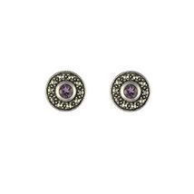 Esse Marcasite Sterling Silver Amethyst and Marcasite Petite Stud Earrin... - $111.00