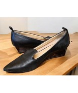 Franco Sarto Women&#39;s Black Leather Wedge Loafers Size 8M Pointed Toe Sli... - $31.82