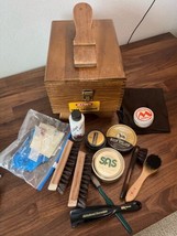 Kiwi Genuine Oak Shoe Server Vintage Shine Wooden Wood Box With Kiwi Pol... - $44.99