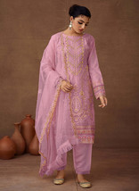 Beautiful Purple Designer Embroidered Organza Pant Suit - £58.07 GBP