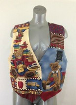 Handmade Women&#39;s Large Sleeveless Button Up All Over Bear Print Teachers... - $7.92