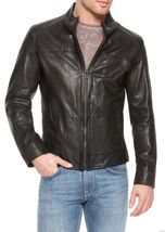 Men&#39;s Genuine Lambskin Leather Jacket Black Slim fit Motorcycle jacket -... - $117.50
