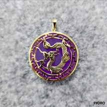 The Kowloon (Purple) Jade Dragon Pendant with 14K Gold - £227.76 GBP