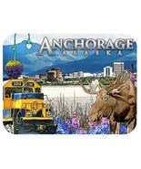 Anchorage Alaska with Moose and Train Cityscape Fridge Magnet - $12.29 CAD