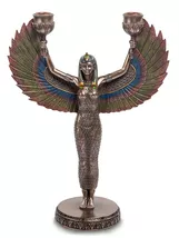 Isis Goddess of Motherhood Candle Holder Candlestick Polystone Bronze De... - $342.00