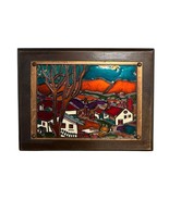 Vtg Enamel on Embossed Copper Village Mounted  Autumn Fall Picture Wall Art - €59,74 EUR