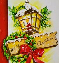 Mid Century Modern Christmas Greeting Card Street Light Lantern Wreath S... - $8.90