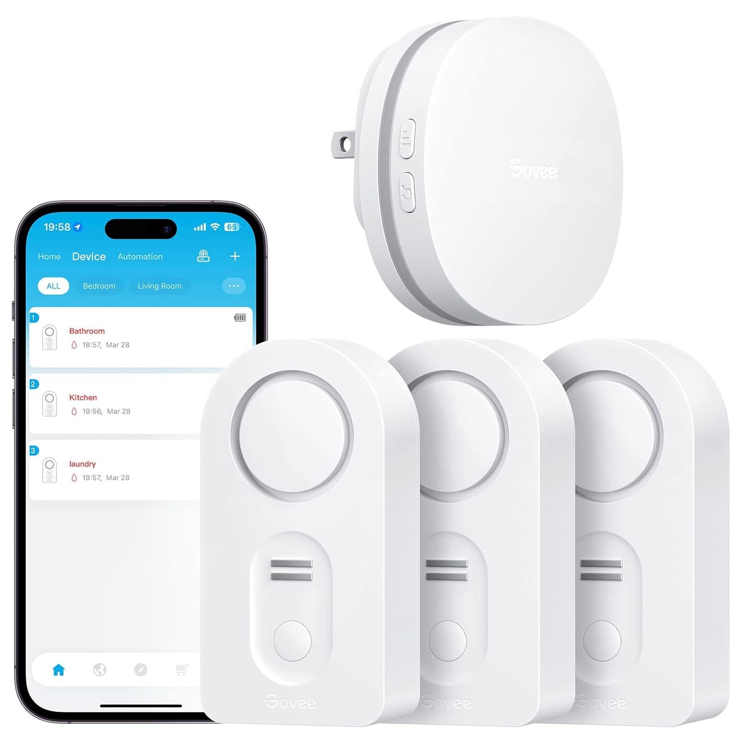 Wifi Water Sensor 3 Pack, Water Leak Detector 100Db Adjustable Alarm And App Ale