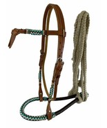 Western Horse Bosal Hackamore Leather + Rawhide Bridle Headstall w/Cotto... - £53.98 GBP