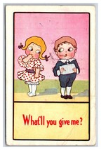 Comic Bashful Children What&#39;ll You Give Me 1911 DB Postcard S1 - $4.90