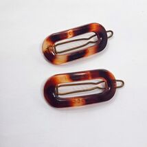 Vintage French faux Tortoiseshell open Barrette Hair Clips set 2 France ... - $25.00