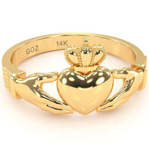 Men&#39;s Classic Claddagh Ring In Solid 14k Yellow Gold - £558.74 GBP