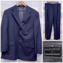 Southwick Bespoke Striped 3 Button Suit Gray Wool Mens 44R 36x31 Pleated Pants - $296.99