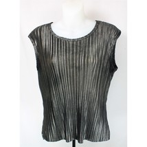 Jaipur Womens Sleeveless Top Tank Black Copper Silver Crinkle Pleated Size Small - £23.34 GBP
