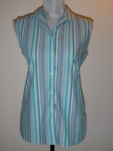 Liz Claiborne Non Iron Sleeveless Blouse Collared Shell Career Blue Spring Top 4 - £15.97 GBP