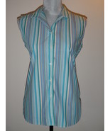 Liz Claiborne Non Iron Sleeveless Blouse Collared Shell Career Blue Spri... - £15.97 GBP