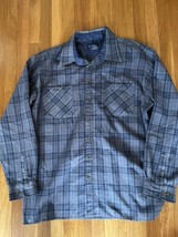 John Blair Mens Flannel Button Up Shacket Shirt Size XL TL Blue Plaid Vtg - £18.52 GBP