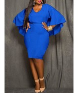 Plus Size Knee Length Dress - Cape-Like Sleeves - $24.95