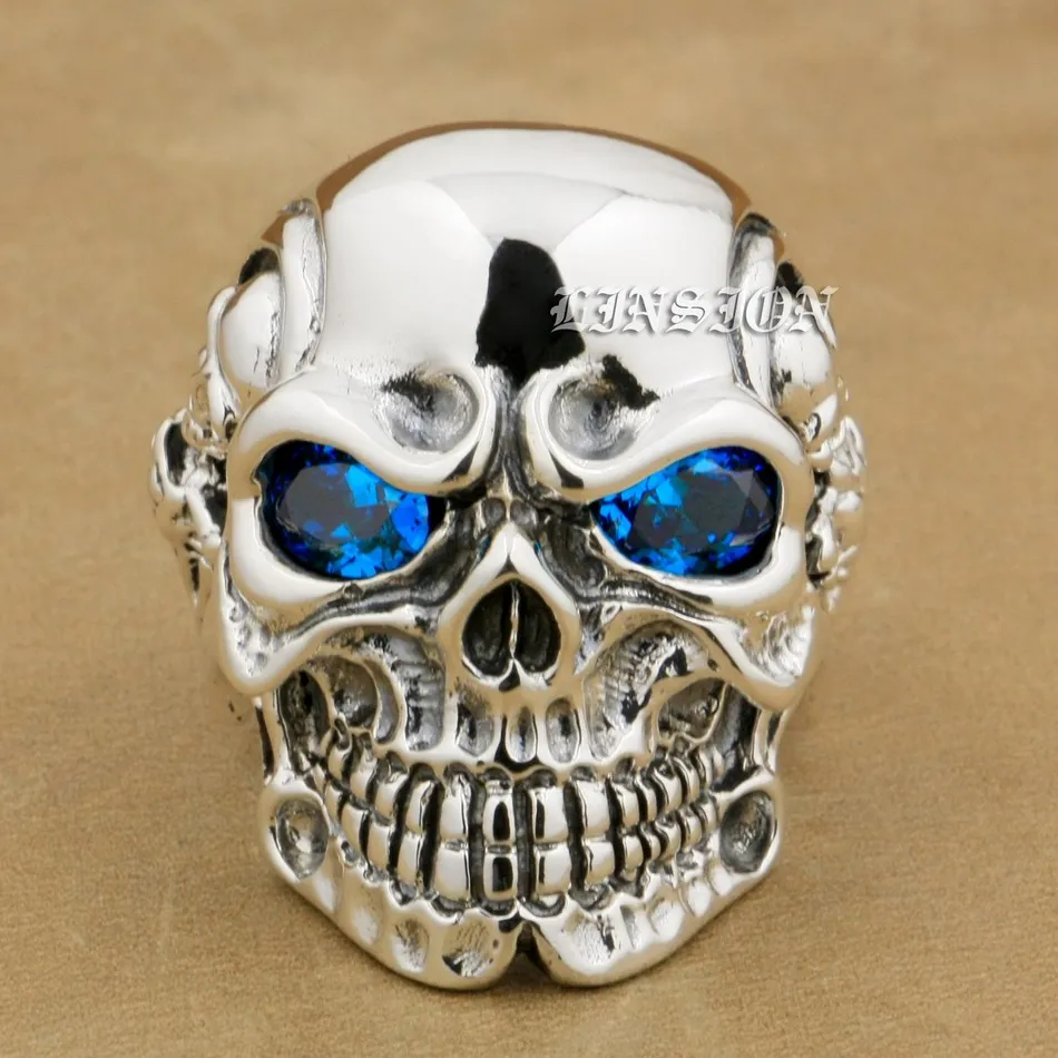 CZ Eyes 925 Sterling Silver Titan Skull Ring Mens Biker Punk Ring 8VX05 US Size  - £199.20 GBP