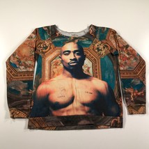 Tupac Shirt Mens Small Brown Blue All Over Print Crew Neck Hip Hop Shaku... - £21.96 GBP