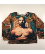 Tupac Shirt Mens Small Brown Blue All Over Print Crew Neck Hip Hop Shaku... - £22.22 GBP