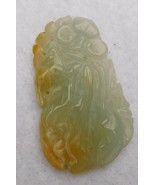 Carved Drilled Pendant Amulet ? Jade Jadeite Stone? Green w/ Yellow Gold... - $822.11 MXN