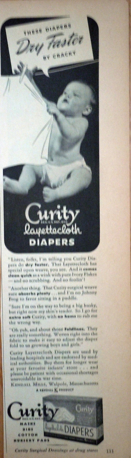 Curity Diapers Magazine Advertising Print Ad Art 1940s - $3.99